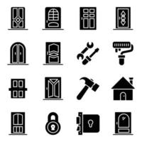 paquete de iconos de vector de instalación de puerta de casa