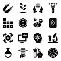 Health Care and Bioinformatics Glyph Icons vector