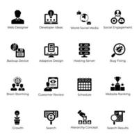 paquete de iconos de diseño web y alojamiento de datos vector