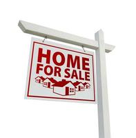 White and Red Home for Sale Real Estate Sign Isolated photo