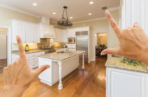 Hands Framing A Beautiful Custom Kitchen photo