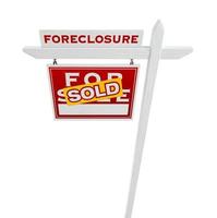 Left Facing Foreclosure Sold For Sale Real Estate Sign Isolated on White. photo