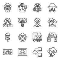 paquete de iconos de línea de alojamiento de servidor y nube vector