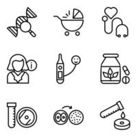 paquete de iconos de vector de línea de investigación de ginecología