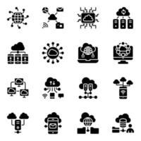 paquete de iconos de glifos de datos y computación en la nube vector