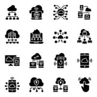 Pack of Cloud Network Glyph Icons vector