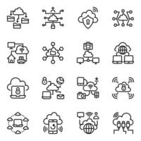 paquete de iconos de línea de hospedaje y computación en la nube vector