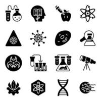 Biotechnology and Bioinformatics Glyph Icons Set vector