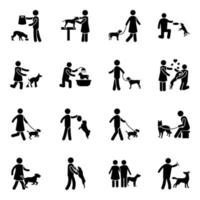 Pet and Dog Training and Care Glyph Icons vector