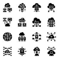 Pack of Cloud Hosting Glyph Icons vector
