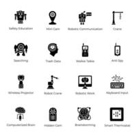 paquete de iconos sólidos de inteligencia virtual vector