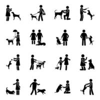 Dog Training and Care Glyph Icons vector