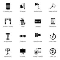 Set Of Photography and Filmmaking Solid Icons vector
