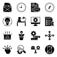 paquete de iconos de glifos de gestión de proyectos y trabajos vector