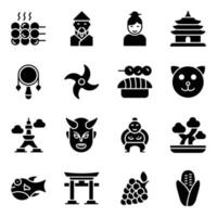 conjunto de iconos de glifos de cultura japonesa vector