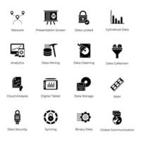 Data Charts and Graphs Glyph Icons Pack vector