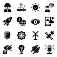 paquete de iconos de glifos de inventos tecnológicos vector