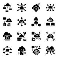 paquete de iconos de glifos de alojamiento y computación en la nube vector