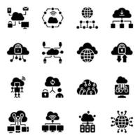 Pack of Cloud Computing Glyph Icons vector