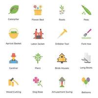 Pack of Flowers and Plants Flat Icons vector