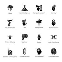 Artificial Intelligence and Virtual Intelligence Solid Icons Pack vector