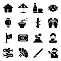 Set of Japan Symbols Glyph Icons vector