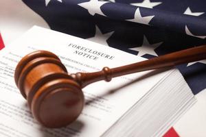 Gavel, American Flag and Foreclosure Notice photo