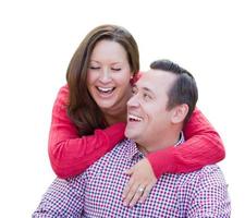 Attractive Happy Caucasian Couple Laughing Isolated on a White Background. photo