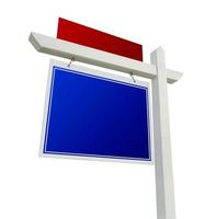 signo de bienes raíces azul y rojo en blanco sobre blanco foto