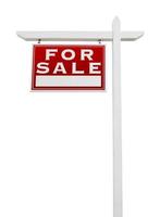 Left Facing For Sale Real Estate Sign Isolated on a White Background. photo