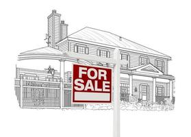 Custom House and Sale Real Estate Sign Drawing on White photo