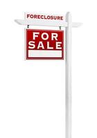 Left Facing Foreclosure Sold For Sale Real Estate Sign Isolated on White. photo