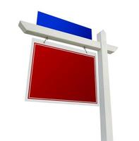 signo de bienes raíces rojo y azul en blanco en blanco foto