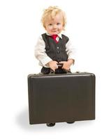 Boy in Vest Suit and Tie with Briefcase On White photo