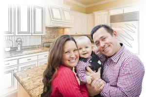 Young Family Over Custom Kitchen Design Drawing and Photo Combination