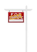 Left Facing Sold For Sale Real Estate Sign Isolated on a White Background. photo