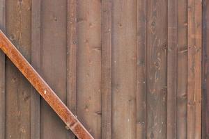 Wooden Wall with Rusty Metal Beam Background photo