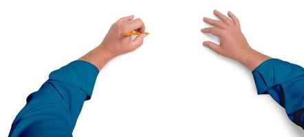 Male Hands Sketching With Pencil on White photo