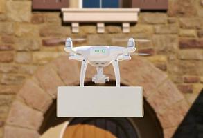 Drone Delivering Package to House Porch photo