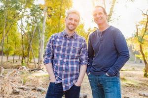 Happy Caucasian Father and Son Portrait Outdoors photo