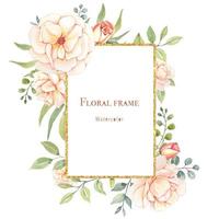 marco floral con delicadas rosas ruborizadas sobre un fondo blanco vector