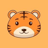 Cute tiger face cartoon vector icon illustration. Flat cartoon style. Tiger Illustration.