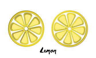 conjunto vectorial de limón amarillo cortado en papel, formas cortadas. Estilo de arte de papel abstracto 3d, diseño de concepto de origami, envasado de alimentos, publicidad, desintoxicación, cosméticos, alimentación saludable. vector
