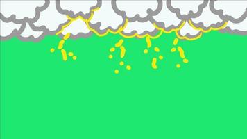 animiertes Video von bewölkten Wolken und Blitzen, grüner Bildschirm. geeignet für Videoinhalte, Animationsfilme und andere