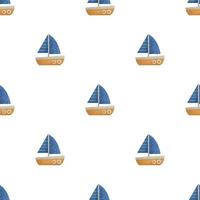 Hand-drawn children's watercolor seamless ship pattern vector