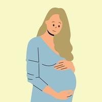 Pregnant woman holding belly illustration vector