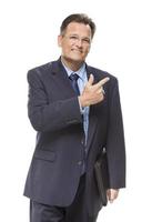 Handsome Businessman Pointing to the Side Isolated on White photo