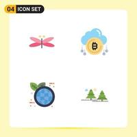 Editable Vector Line Pack of 4 Simple Flat Icons of dragon currency fly payment green earth Editable Vector Design Elements