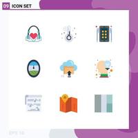 Pack of 9 creative Flat Colors of up upload marketing window plane Editable Vector Design Elements