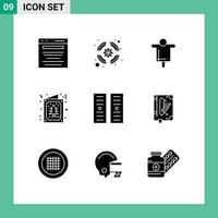 Modern Set of 9 Solid Glyphs Pictograph of data center christmas support team card scarecrow Editable Vector Design Elements